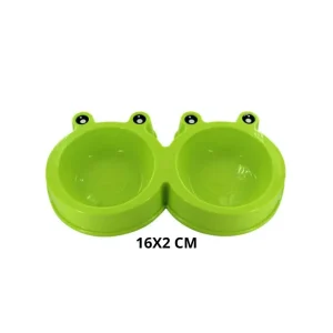 Plato doble pequeño de plástico para mascota con diseño de rana