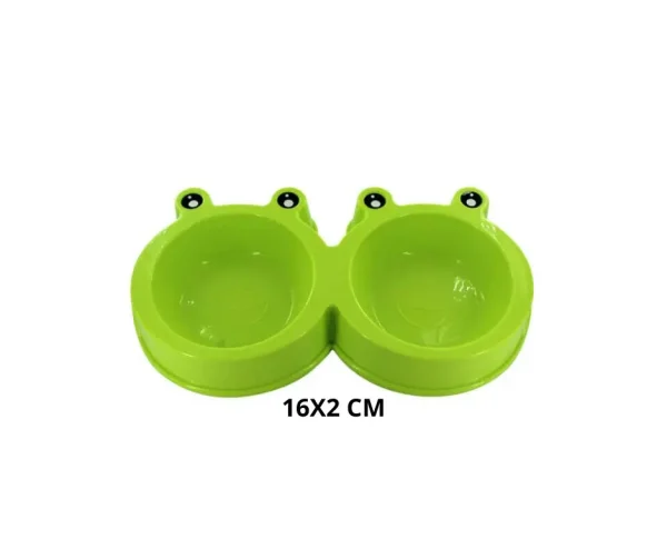 Plato doble pequeño de plástico para mascota con diseño de rana
